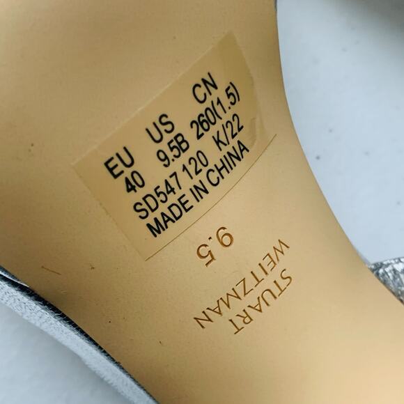 STUART WEITZMAN Dancer Block 120 Platform Sandal 9.5B Silver Metallic VGUC - Picture 11 of 14